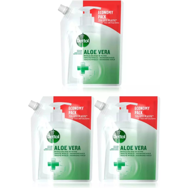3 x 500ml Dettol No Touch Soft On Skin Aloe Vera liquid Soap Refill Hand Wash