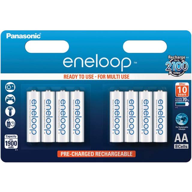 Panasonic eneloop BK-3MCCE/8BE Nickel Metal Hydride AA Batteries, Classic AA 8-Pack, One Size