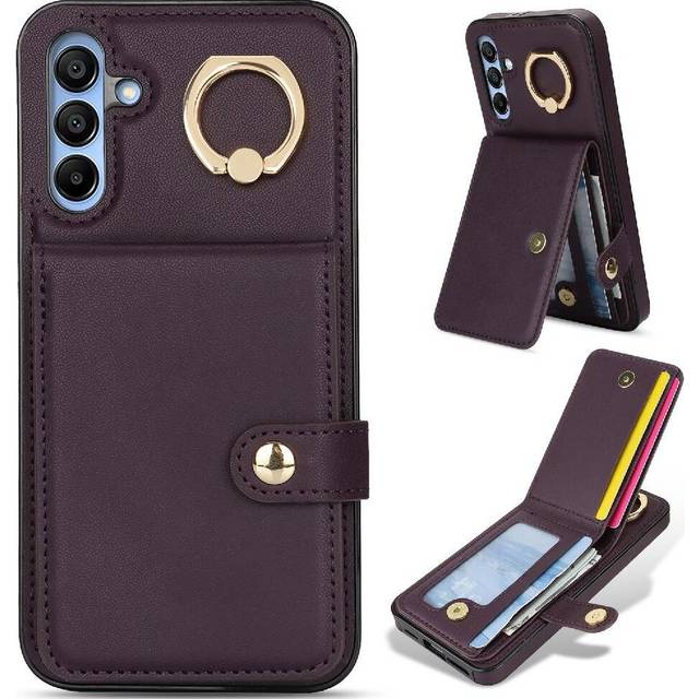 (Purple) Case for Samsung Galaxy A15 Wallet Rfid Ring Card Slot Shockproof