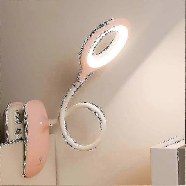 (Pink, One size) Led Clip-on Reading Lamp Dimmable Eye Protection Table Lamp