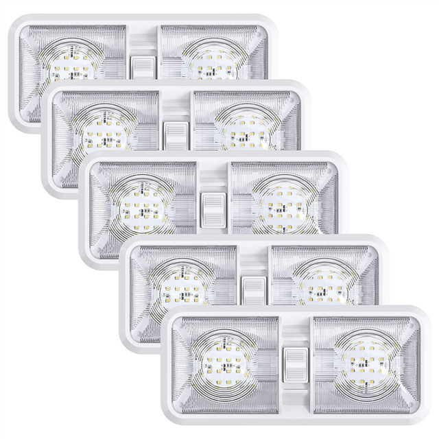 RV Interior Lights 640 Lumen, RV LED Ceiling Double Dome Light with Switch for Car/RV/Trailer//Boat, 48 LED 5 Pack