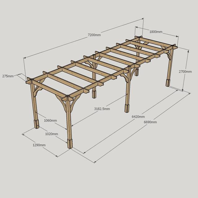 (Light Green, 7.2m - 6 Post) Premium Pergola - 1.8m Width