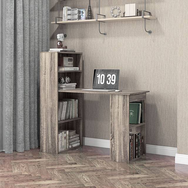 HOMCOM 120cm Computer Desk Bookshelf Writing Table 6 Shelves Grey