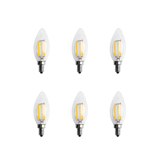 6X Dimmable E12 6W COB Candle Flame Filament LED Light Bulb Lamp 10x3.5cm