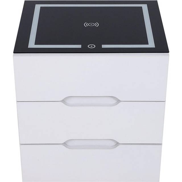Nightstands Wireless Charging Station and LED Lights, Modern End Side Table with 3 Drawers Nightstand Storage Cabinet