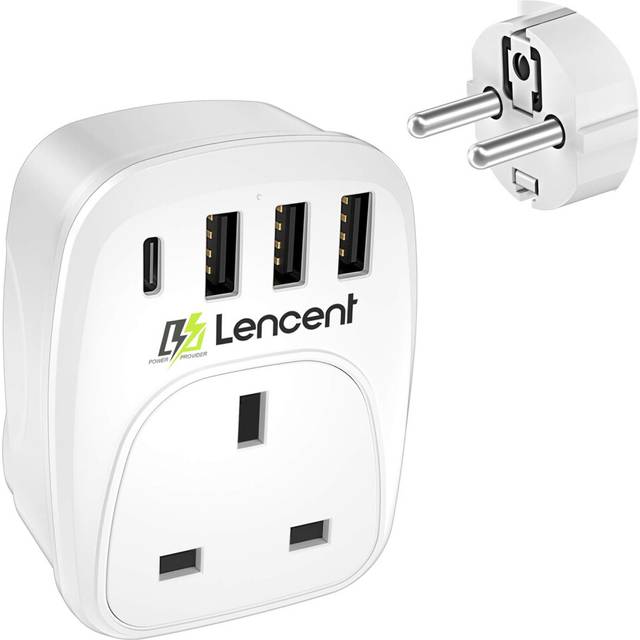 UK to European Travel Adapter with 3 USB Ports and 1 Type C, Grounded EU Euro Europe Plug Adapter or Germany Spain France Portugal Greece Russia