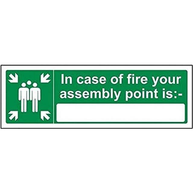 VSafety In Case Of Fire Your Assembly Point Is: Sign - Landscape - 300mm x 100mm - 1mm Rigid Plastic