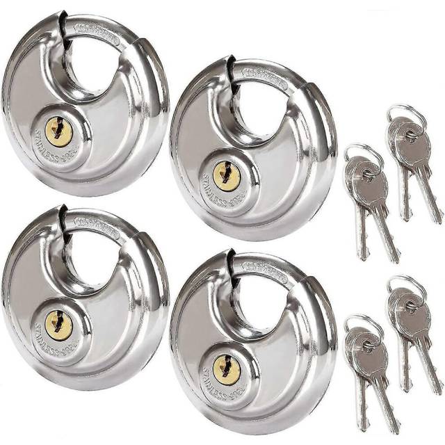 (As show, One size) set of 4 security circular padlocks,70mm round stainless steel padlocks,rust resistant disc padlocks