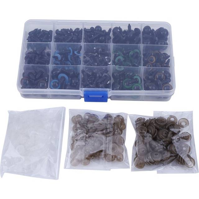 264pcs 6/7/8/10/12MM Plastic Safety Eyes with Washers for Doll Making, DIY Craft Kit Clear Black and Colorful Safety Eyes with Gasket Teddy Bear