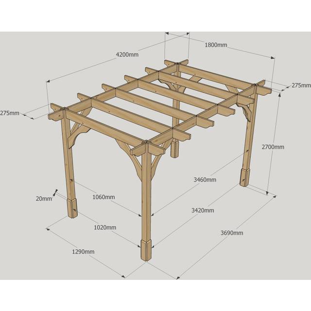 (Light Green, 4.2m - 4 Post) Premium Pergola - 1.8m Width