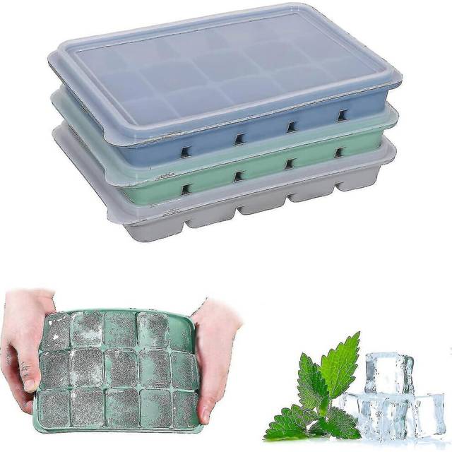 (As show, One size) 3 Pack Ice Cube Trays, Silicone Ice Cube Molds With Spill-proof Lids, Easy-release, Flexible, Compale With Chilled Drinks, Baby Fo