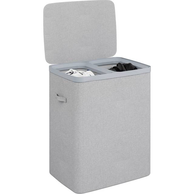 Grey Double Laundry Seperation Hamper Bin Large Clothes Washing Basket