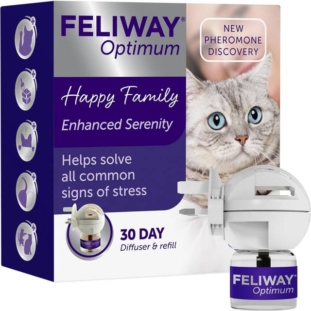 FELIWAY Optimum 30 Day Cat Calming Plug In Pheromone Diffuser with 48ml Refill - Helps Solve all Common Signs of Stress in Cats & Kittens