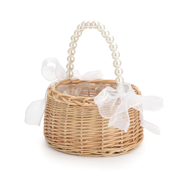 Wicker Flower Girl Basket for Weddings, Rattan Flower Basket