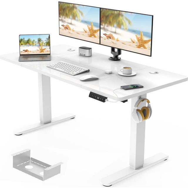 Devoko 120 x 60cm Electric Standing Desk with USB Charging Port (New Sedentary Reminder), Height Adjustable Standing Desk with Cable Tray, Small Sit
