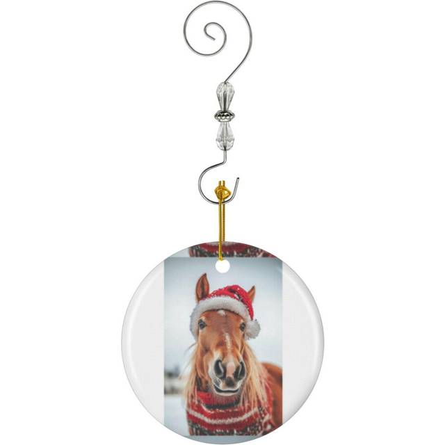 (Cute Christmas Horse, Funny Retro Animal Photo_10501) Christmas Ornaments Ceramic with Crystal Hook Xmas Handmade Tree Decorations KeepsakeÂGifts St