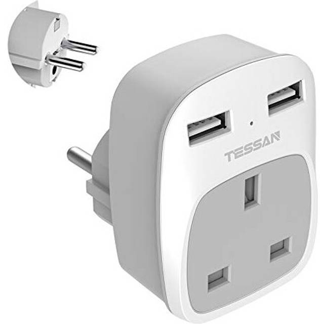 UK to EU Euro Europe Travel Adapter with 2 USB Ports - Grounded European Power Plug Adapter for Germany France Iceland Poland Spain Russia and More