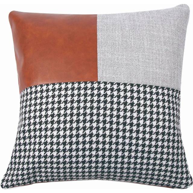 (As show, One size) Farmhouse Decorative Throw Pillow Covers, Set of 2 Stripe Accent Pillow Covers, Faux Leather Pillow Cases for Couch Sofa, Boho Mod
