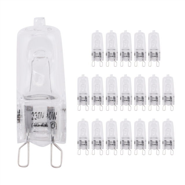 20Pcs G9 Halogen Light Bulbs,40W Clear Halogen Lamps Dimmable,2800K