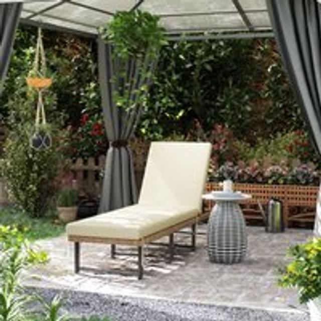 Outsunny Folding Rattan Sun Lounger with Cushion and Pillow, Mixed Grey