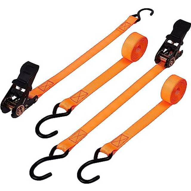 2 Pack of Tie Down Ratchet Straps with S-Hooks & Rubber Handles - L4m/13ft x W25mm - 500kg/1102lbs Break Strength - Heavy-Duty Straps for Securing