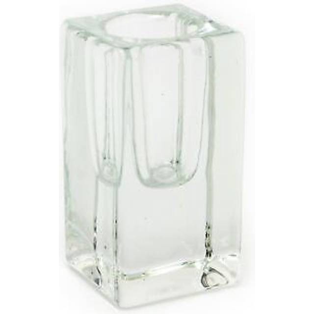 Clear Glass Candlestick | Tapered Dinner Candle Holder Candle Stand | Square Glass Candle Holder - 8cm