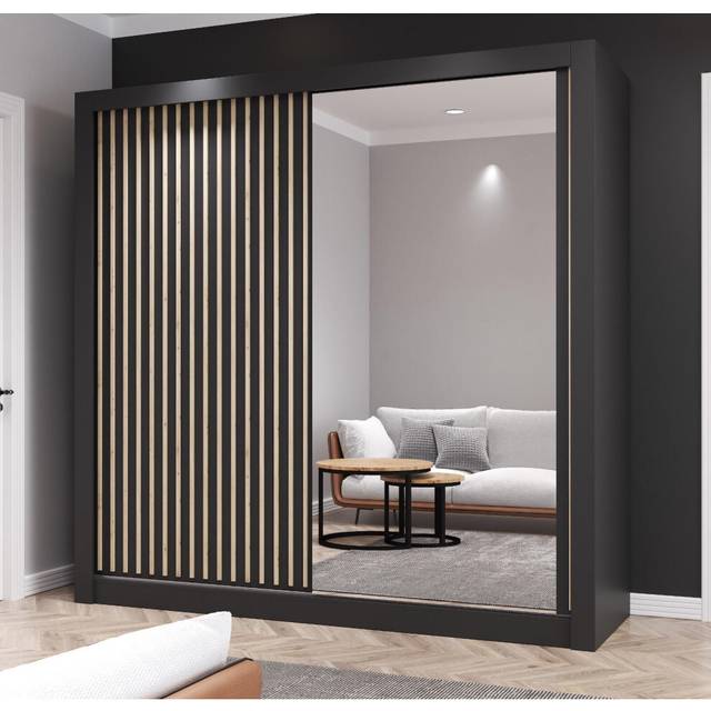 (BLACK, 203CM) FHI-kingston Modern Sliding Door Wardrobe