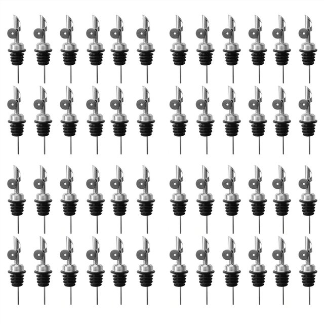 48PCS Stainless Steel Liquor Bottle Pourers, Auto Flip Olive Oil Spou Alcohol for About 3/4Inch Mouth Silver