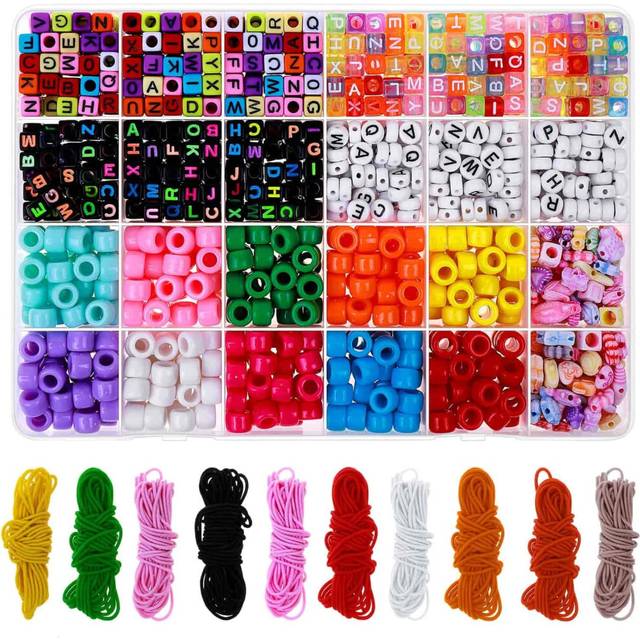 Bead Bracelet Making Kit, Bead Friendship Bracelets Kit with Pony Beads Letter Beads Charm Beads and Elastic String for Bracelet and Jewelry Making Ra