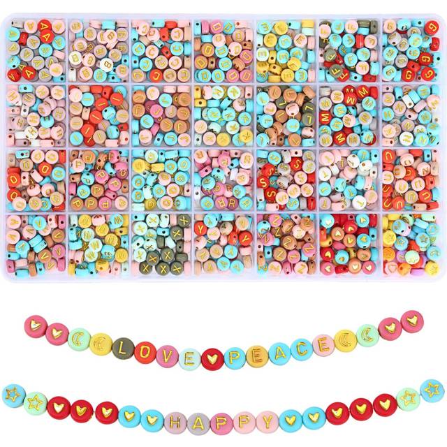 1820pcs Letter Beads for Bracelets, 28 Styles Alphabet Beads Colorful Heart Beads for Bracelets and Jewelry Making (4x7 mm, Colorful & Gold)