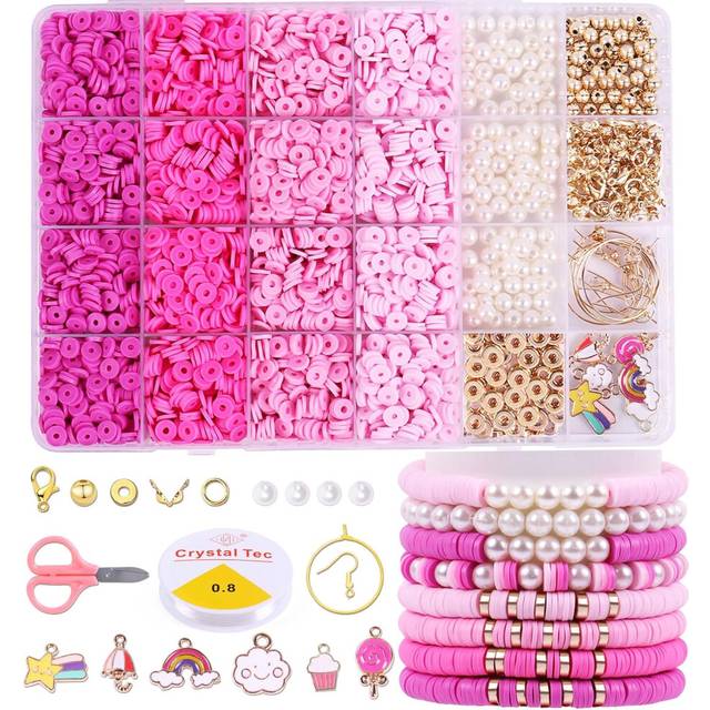 3500 PCS Pink Clay Beads Kit for Bracelets Making, Polymer Heishi Beads for Jewelry Making, Friendship Bracelet Kit for Girls Adults, Spacer Pearl Bea
