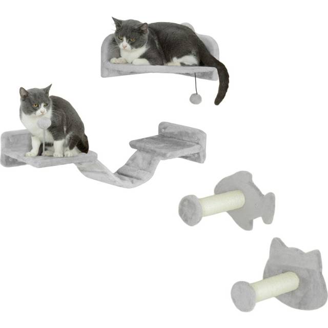 PawHut 4PCs Cat Wall Shelves with Steps - Ladder - Jumping Platforms | TJ Hughes Light Grey