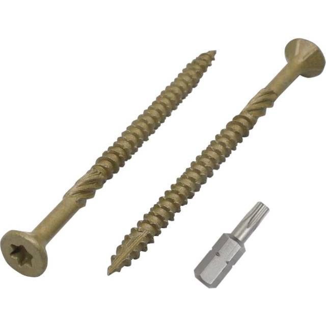 (Pack of 100 pcs) Green Anti-corrosion Finish 4.0 x 70 mm Timber Decking Screws, Wood Screws, Torx Head, Type 17, Countersunk Head