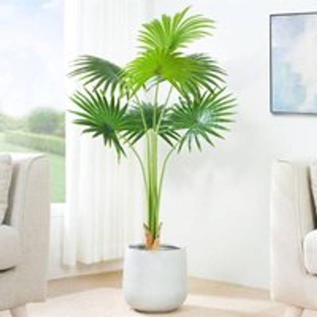 Mcc Direct - Decorative Artificial Fan Palm Tree with Plastic Planter and Artificial Moss 120cm