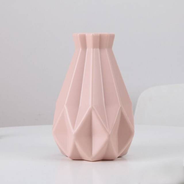 (Style A-Pink) Plastic Vase Imitation Ceramic Flower Pot Home Decor