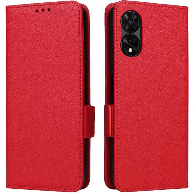 (Red) Case for Tcl 505 Card Slots Holder Magnetic Pu Leather Side Buckle Wallet