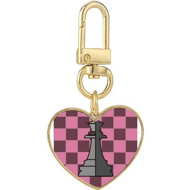 Checkerboard Queen White Word Chess Gold Heart Keychain Metal Keyring Holder