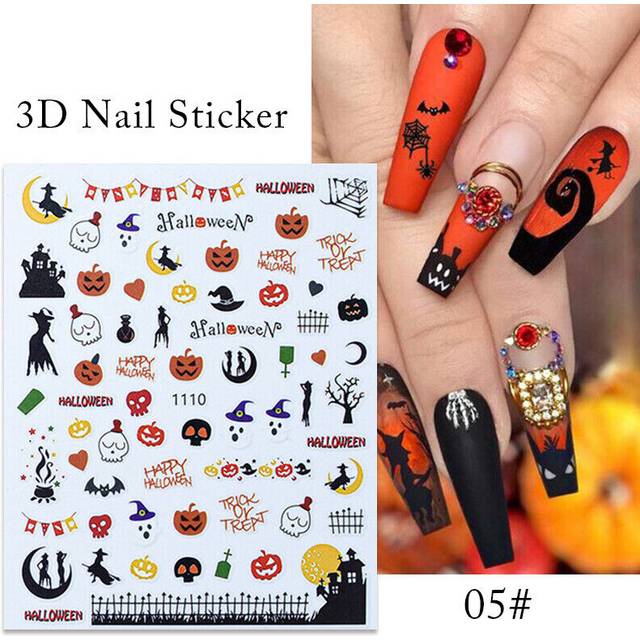 Nail Art 3D Decals Stickers Christmas Halloween Skull DIY Decoration Manicure