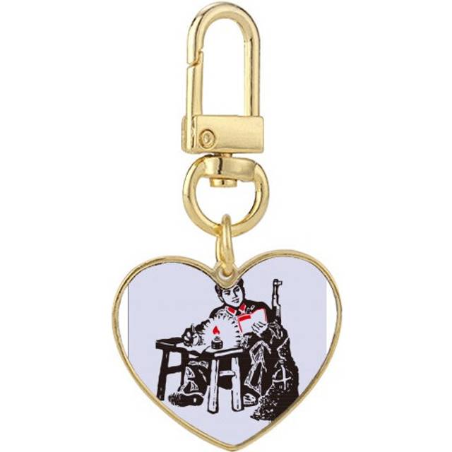Chinese Red Education Propaganda Candle Gold Heart Keychain Metal Keyring Holder