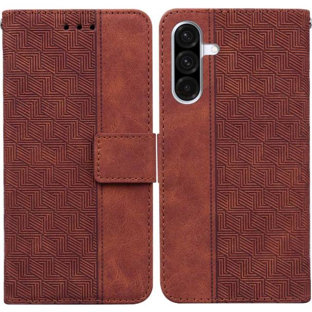 (Brown) Flip Case for Samsung Galaxy A56 5g Premium Pu Leather Kickstand Feature Wallet Cover Geometric Embossed