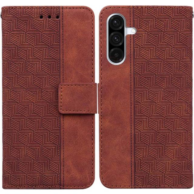 (Brown) Flip Case for Samsung Galaxy A36 5g Wallet Cover Geometric Embossed Premium Pu Leather Kickstand Feature