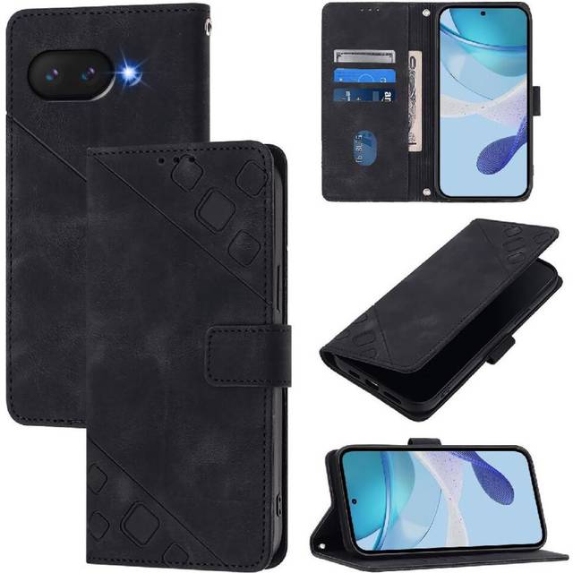 (Black) Case for Google Pixel 9a Magnetic Leather Wallet Flip Cover Card Holder