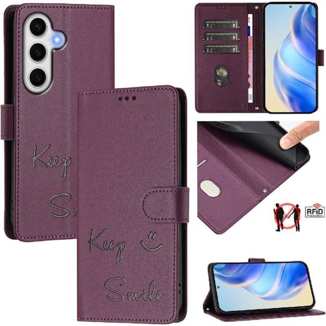 (Purple) Case for Samsung Galaxy S24 Fe Rfid Blocking Flip Cover Pu Leather Card Holder Wallet