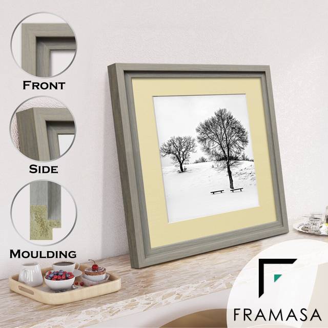 (Grey Frame Ivory Mount, 25x25CM Pic (30x30CM Frame)) Oslo Shabby Chic Range Grey Picture Frames  Art Poster Photo Frames With Multicolored Mounts Whi