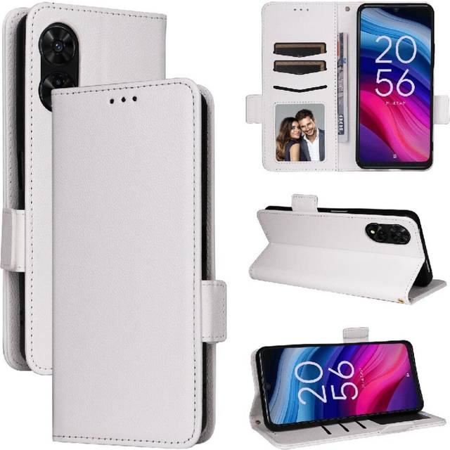 (White) Case for Tcl 505 Card Slots Holder Magnetic Pu Leather Side Buckle Wallet