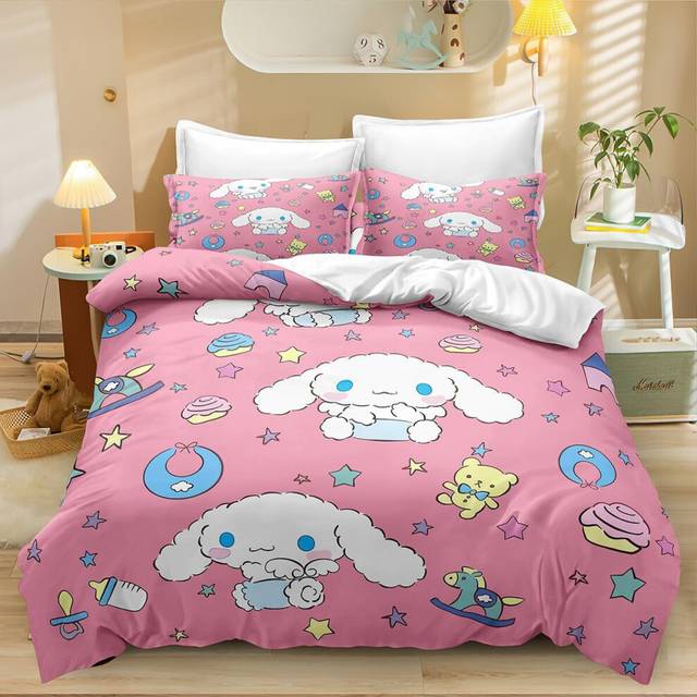(YGG-005, 200*260 three-piece set) Girl Hello Kitty Cat Quilt Duvet Cover Bedding Set Pillowcase Single Double Gift