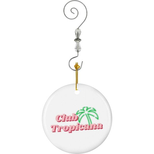 (Club Tropicana Quote In Pink With Green Palm Tree-2025) Christmas Ornaments Ceramic Charm with Hook Crystal Handmade Xmas Tree Decorations KeepsakeÂ