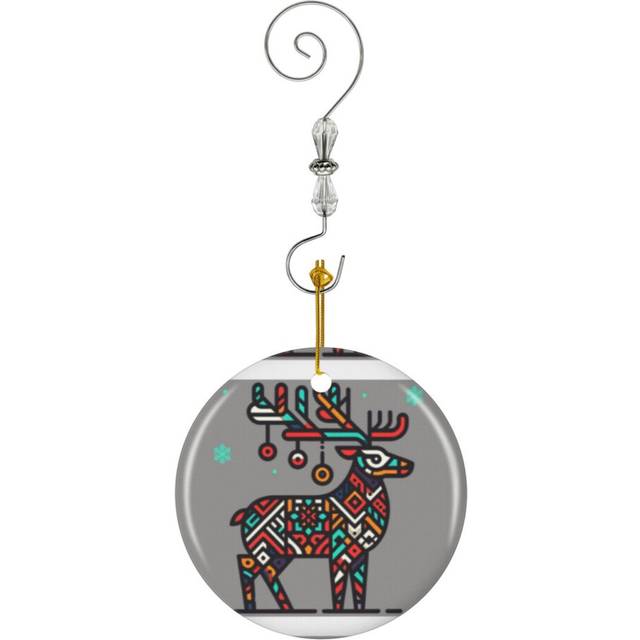 (Merry Christmas Modern Reindeer Matching Men Women Kids_2816) Christmas Ornaments Ceramic with Crystal Hook Xmas Handmade Tree Decorations KeepsakeÂ