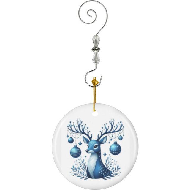 (Blue And White Christmas - Blue Deer Christmas Ornament Chinoiserie Xmas_10641) Christmas Ornaments Ceramic with Crystal Hook Xmas Handmade Tree Deco