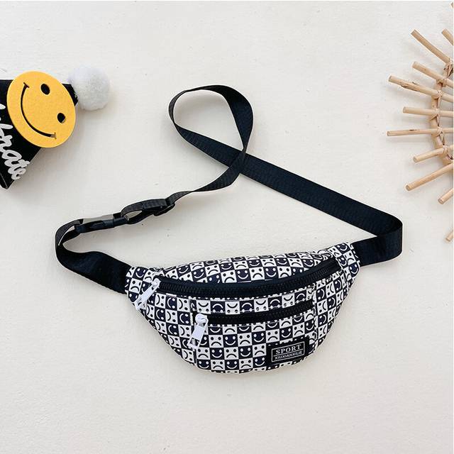 (Black Smile) Chic Korean Inspired Waist Bag For Boys Crafted From Tough Breathable Nylon